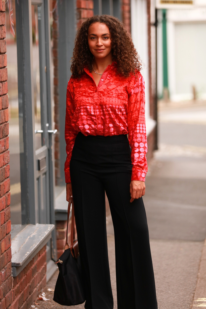 **COMING SOON - AVAILABLE TO PRE-ORDER** Silk Velvet Karen Shirt In Clementine Boho Spot