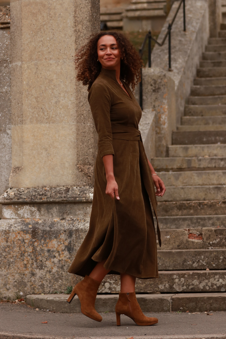 **COMING SOON - AVAILABLE TO PRE-ORDER** Chelsea Corduroy Midi Dress in Olive