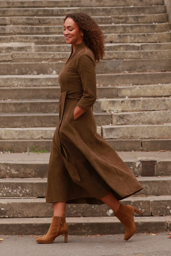 **COMING SOON - AVAILABLE TO PRE-ORDER** Chelsea Corduroy Midi Dress in Olive