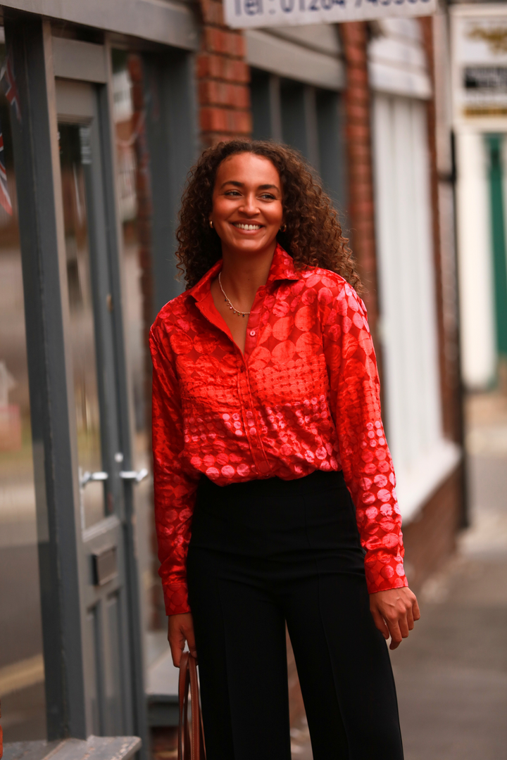 **COMING SOON - AVAILABLE TO PRE-ORDER** Silk Velvet Karen Shirt In Clementine Boho Spot