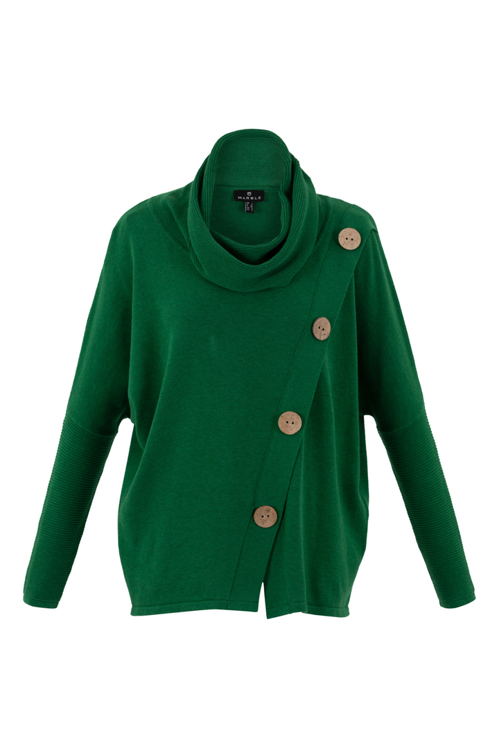 'Marble' Knitted Cowl Neck Long Sleeve Sweater in Green