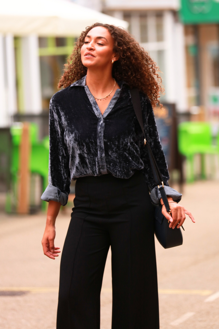 **COMING SOON - AVAILABLE TO PRE-ORDER** Silk Velvet Karen Shirt In French Grey