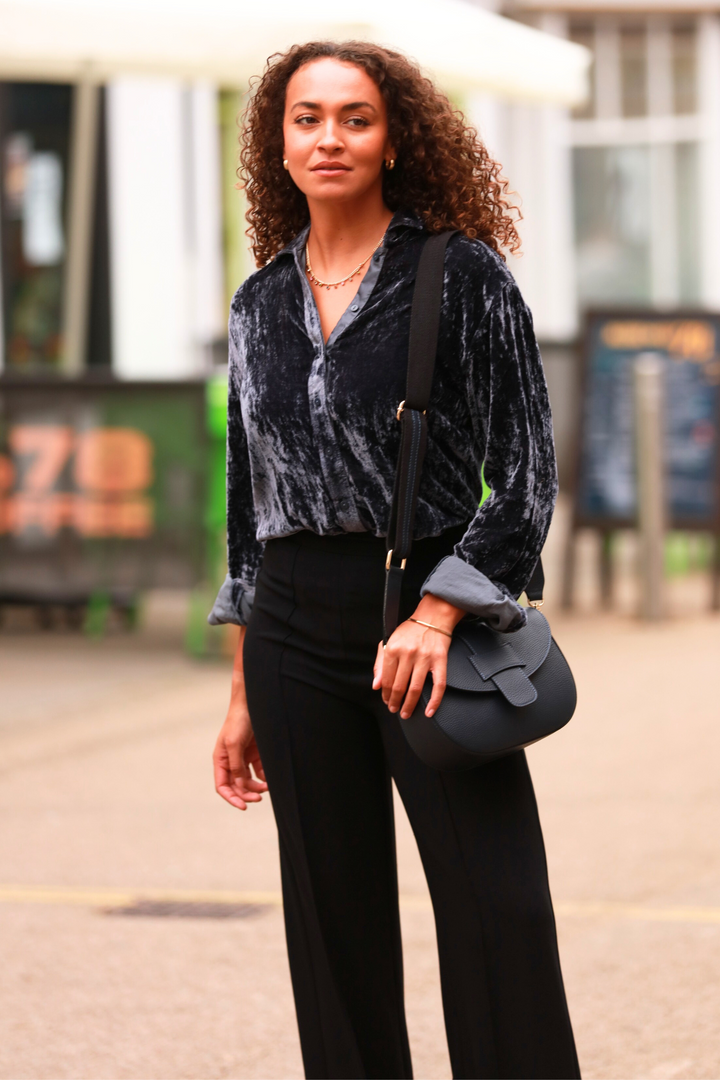 **COMING SOON - AVAILABLE TO PRE-ORDER** Silk Velvet Karen Shirt In French Grey