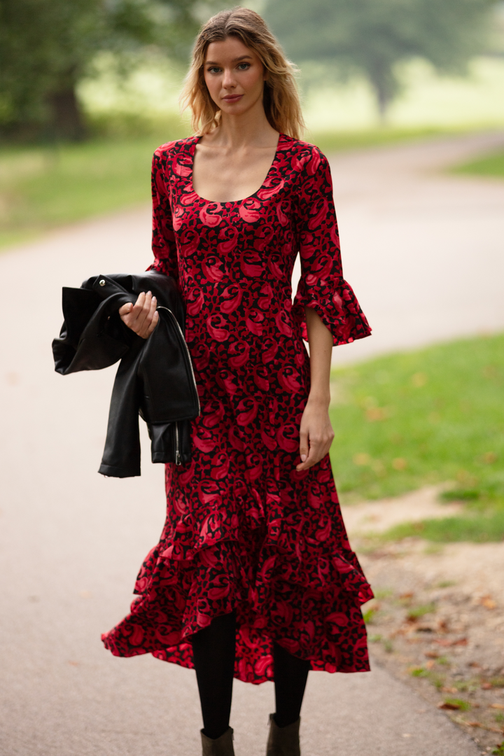 Victoria Midi Dress in Cranberry Swirl