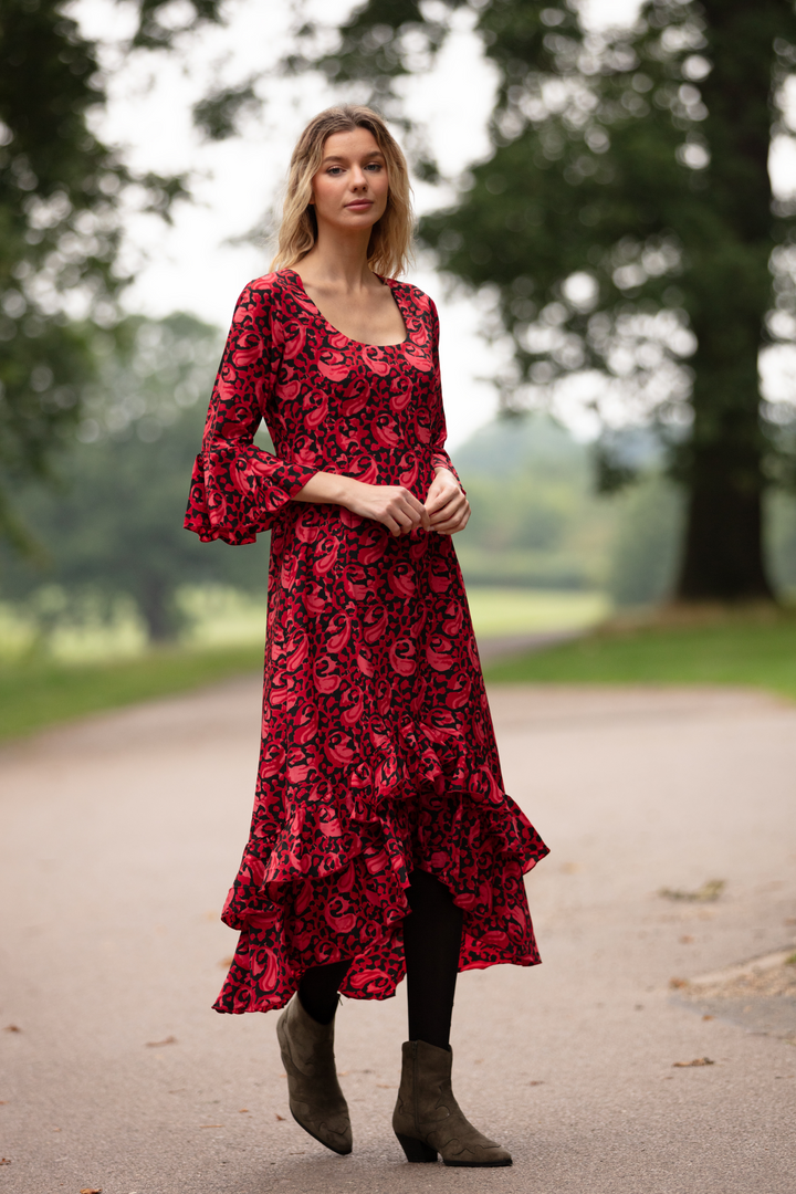 Victoria Midi Dress in Cranberry Swirl