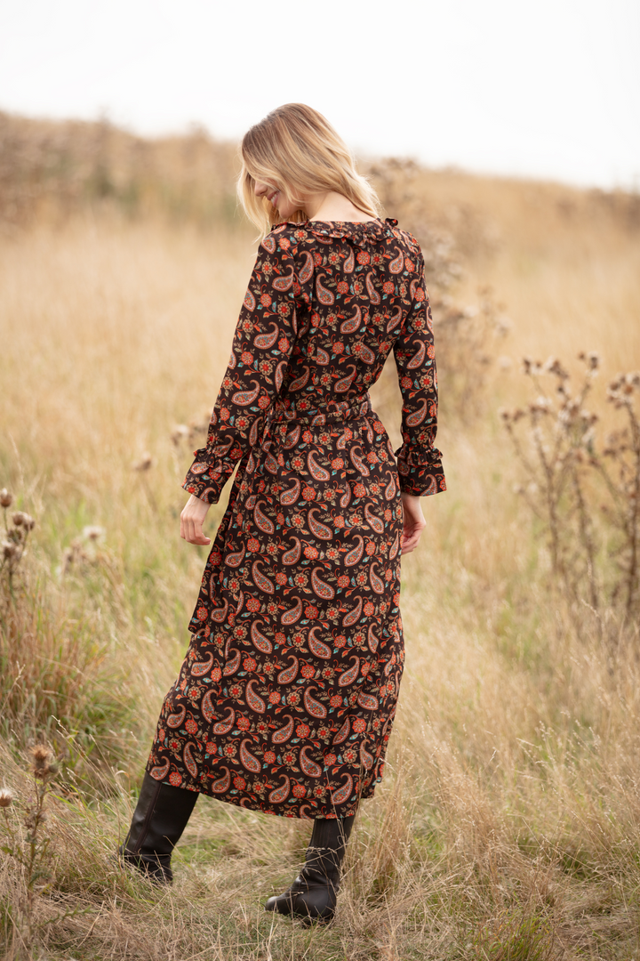 Meg Midi Dress in Chocolate Paisley