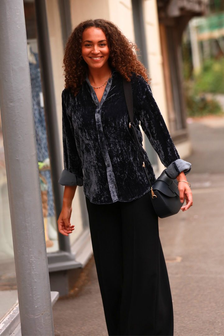 Silk Velvet Karen Shirt In French Grey