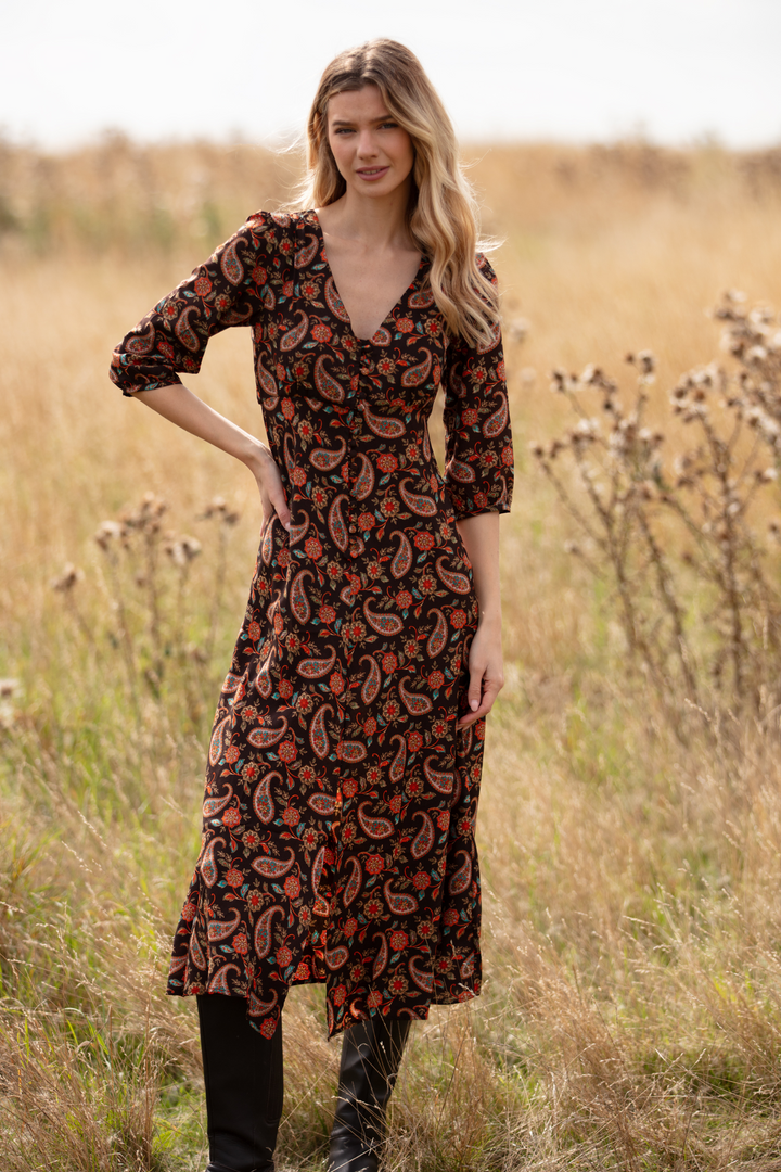 Belgravia Midi Dress in Chocolate Orange