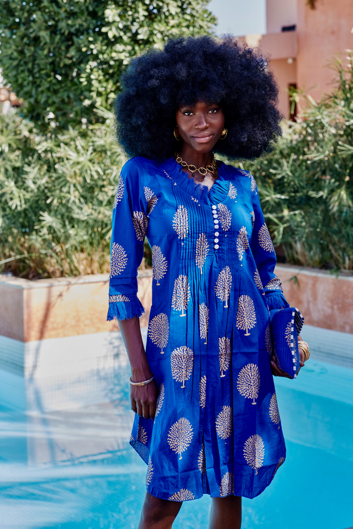 Annabel Cotton Tunic in Marrakesh Blue & Gold