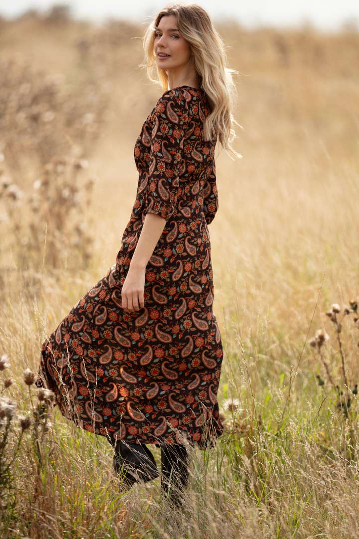 Belgravia Midi Dress in Chocolate Orange