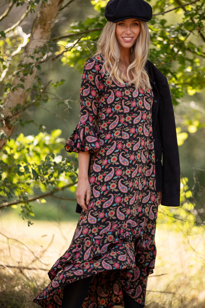 Victoria Midi Dress in Black Teardrop