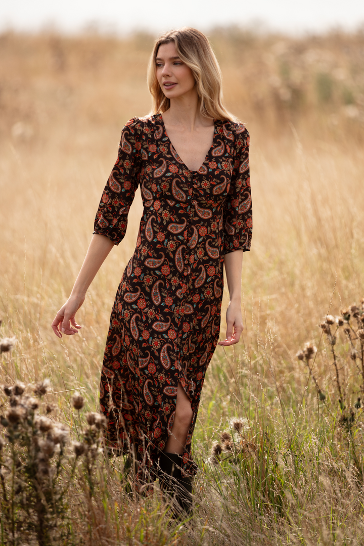 Belgravia Midi Dress in Chocolate Orange
