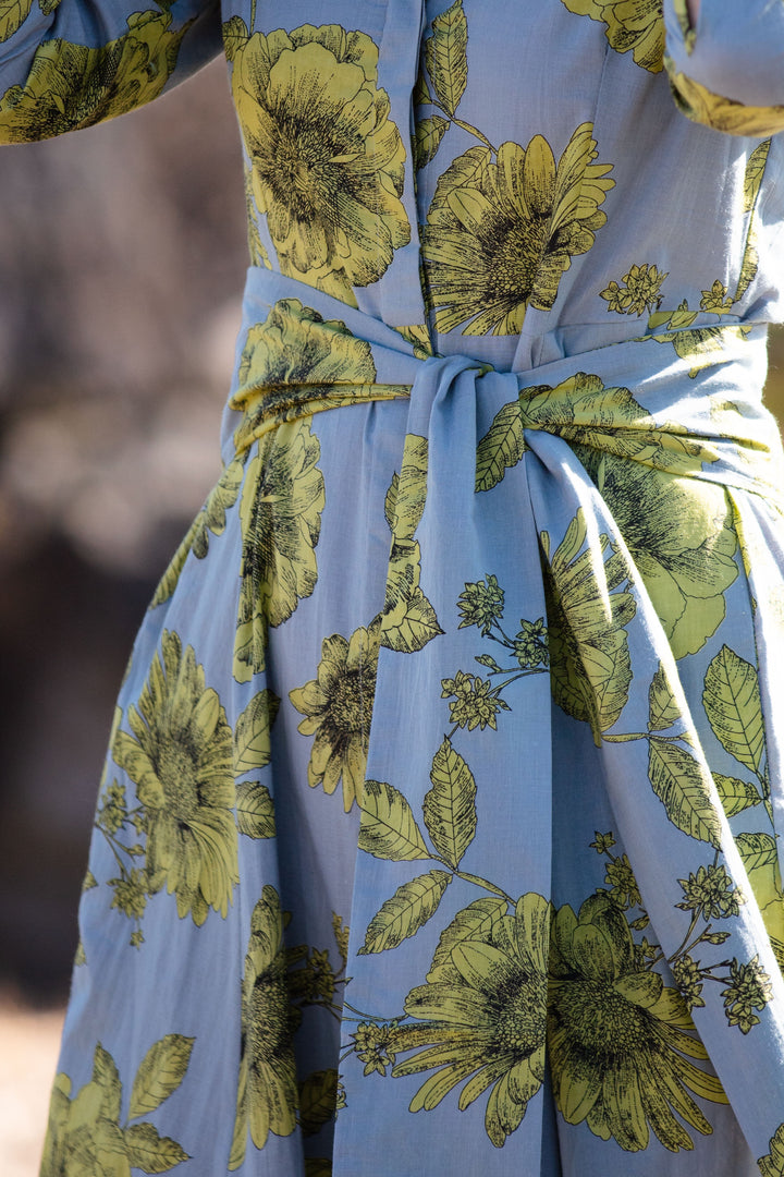 Cotton Marigold Dress in Lime & Grey