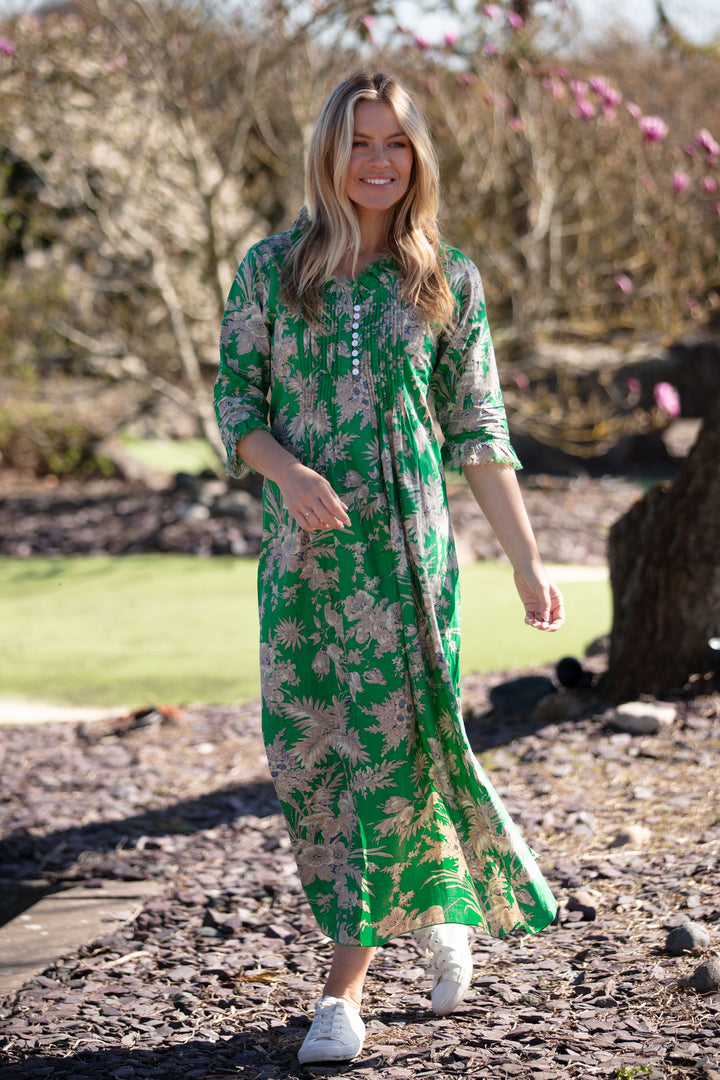 Cotton Annabel Maxi Dress in Grass Green