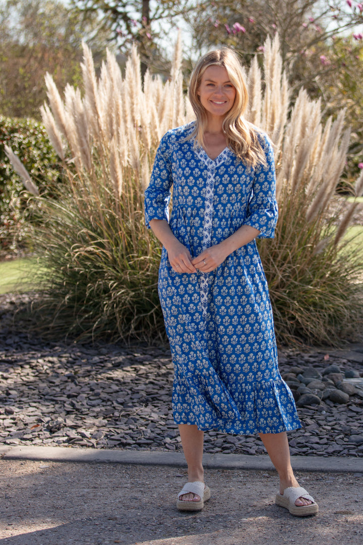 Cotton Cannes Midi Dress in Royal Blue Berry