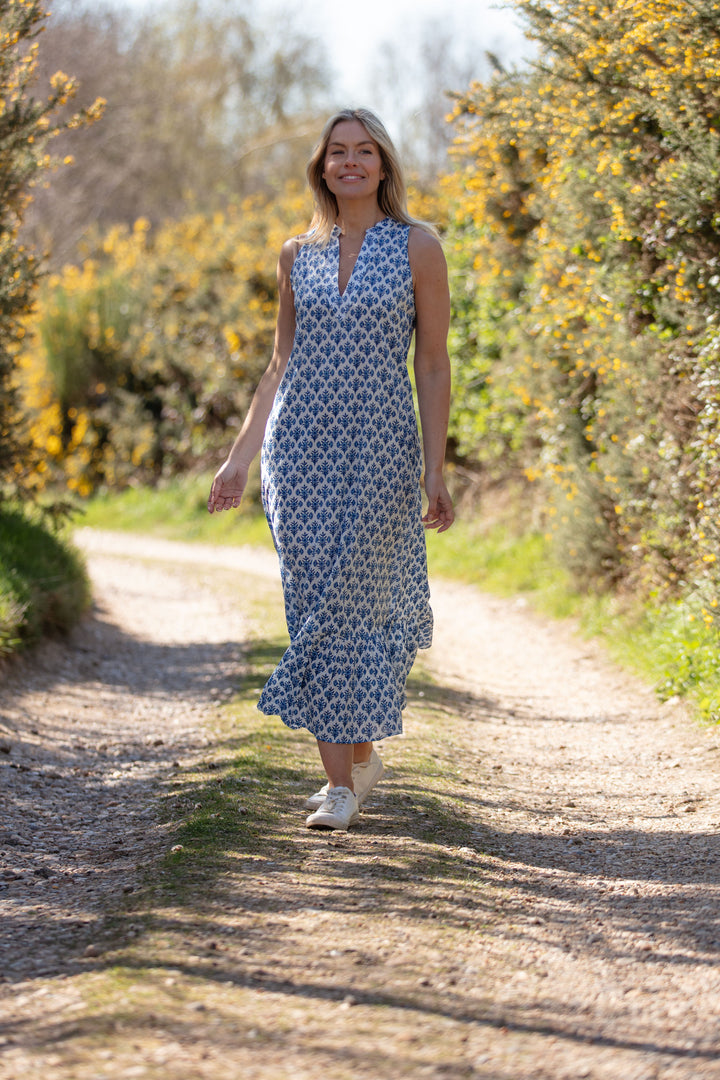 Cotton Lombock Midi Dress in Blue Thistle