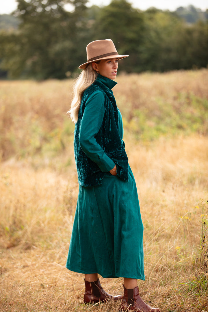 Marigold Corduroy Dress In Teal