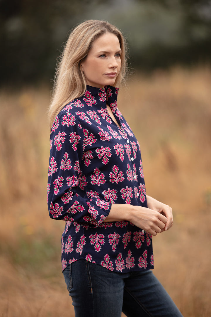 Chelsea Shirt In Navy & Pink Thistle