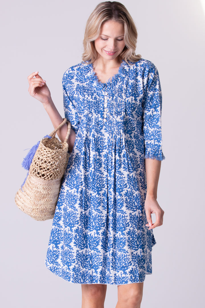 Annabel Cotton Tunic in White with Blue Reef