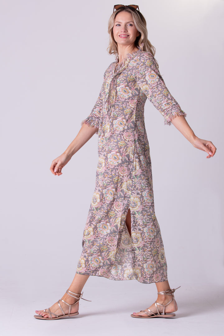 Cotton Annabel Maxi Dress in Dove Grey Floral