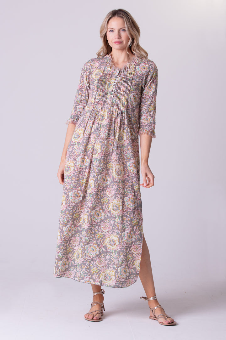 Cotton Annabel Maxi Dress in Dove Grey Floral