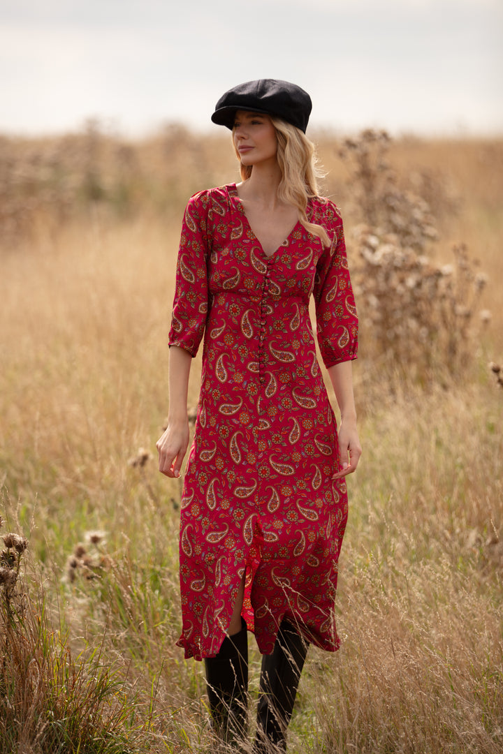 Belgravia Midi Dress in Pink Clementine