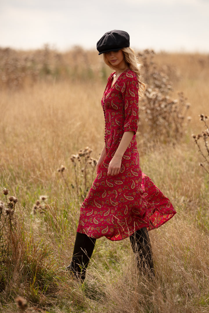 Belgravia Midi Dress in Pink Clementine