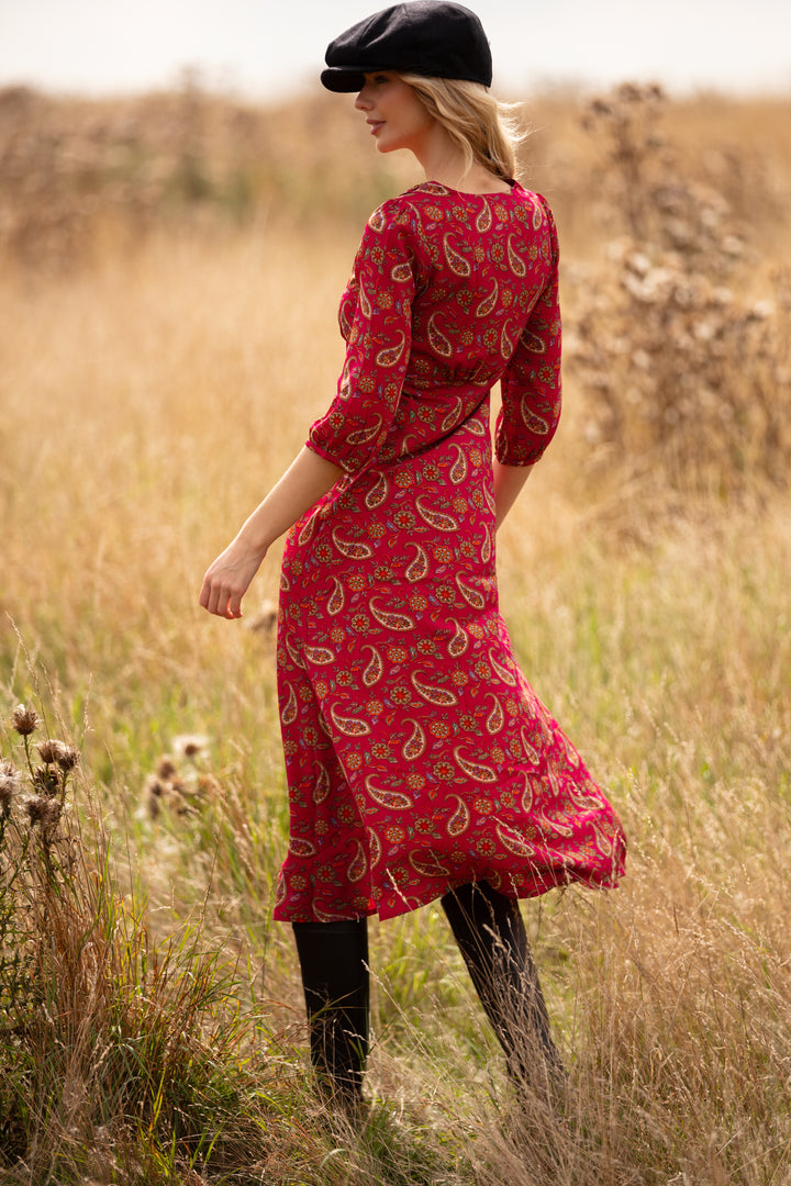 Belgravia Midi Dress in Pink Clementine