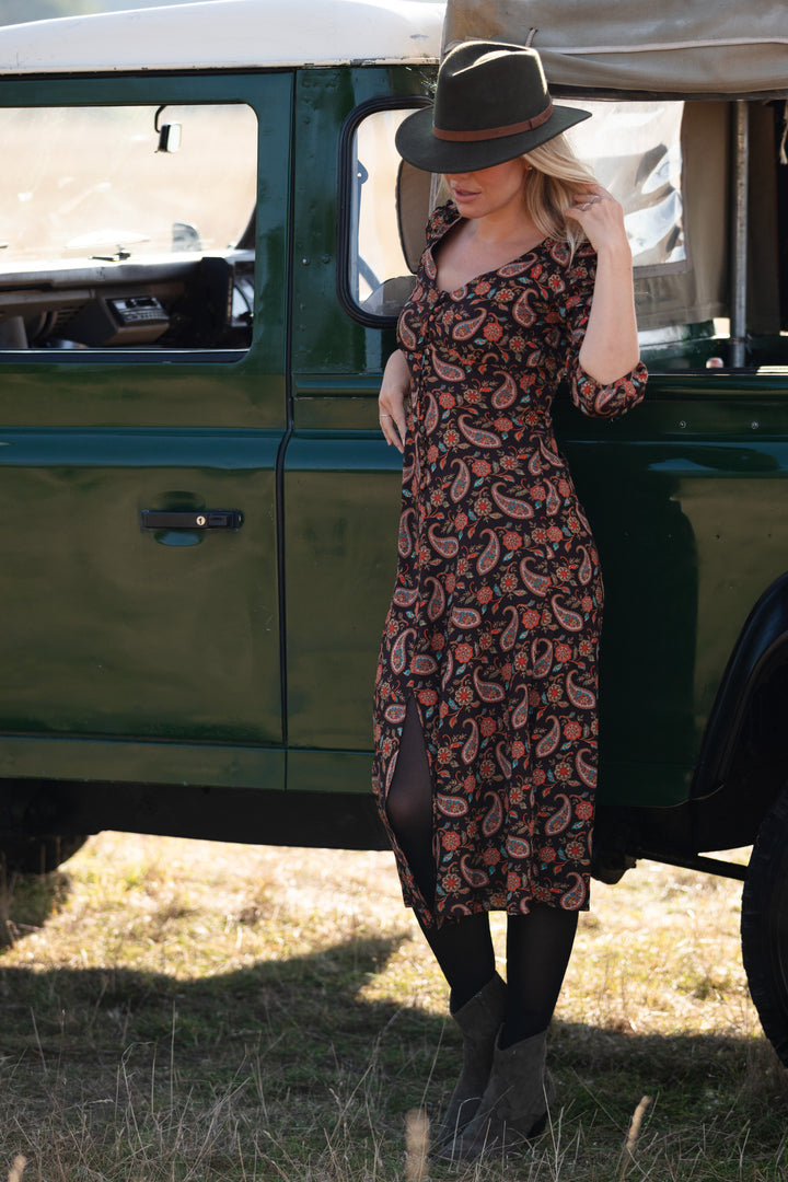 Belgravia Midi Dress in Chocolate Orange