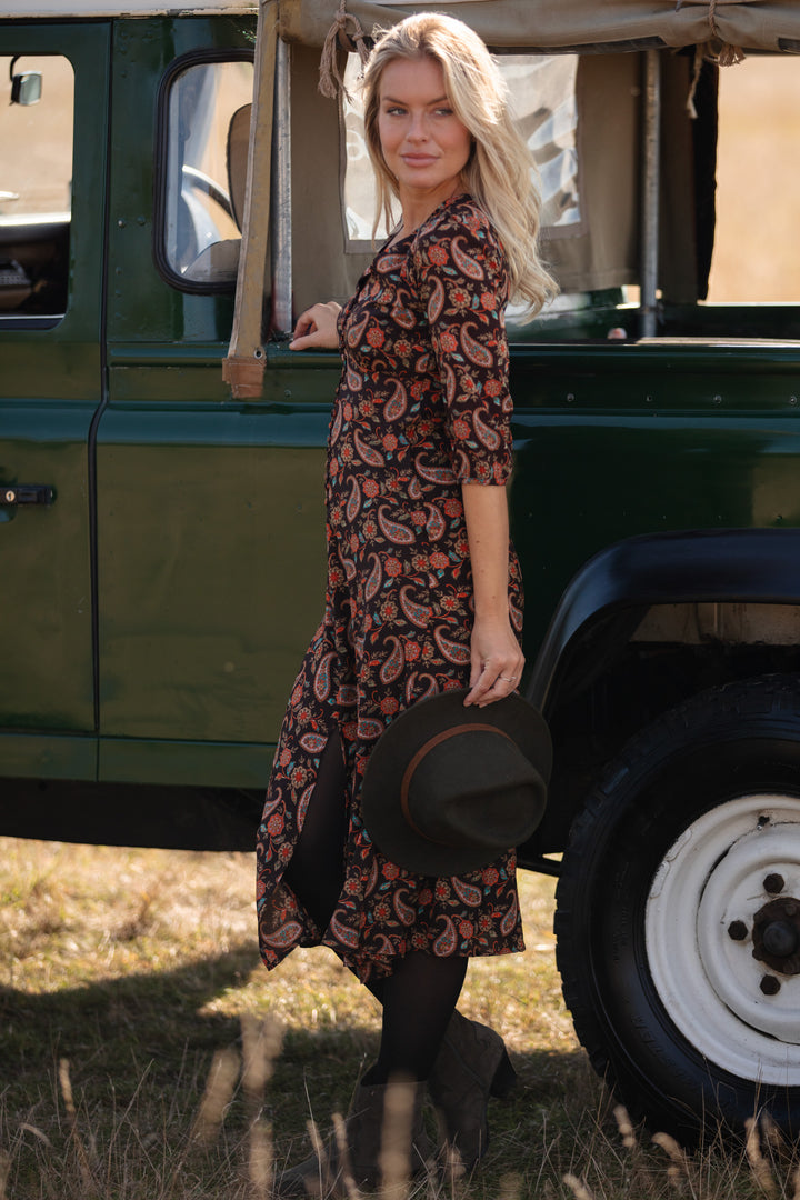Belgravia Midi Dress in Chocolate Orange