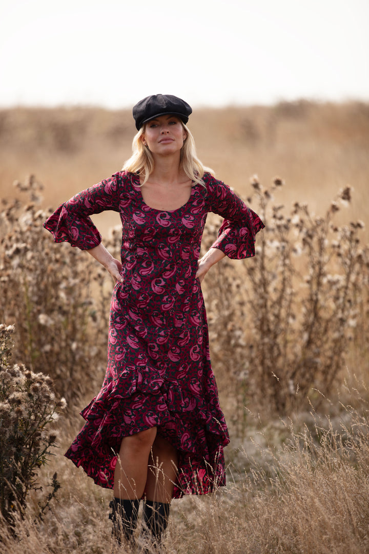 Victoria Midi Dress in Damson Swirl