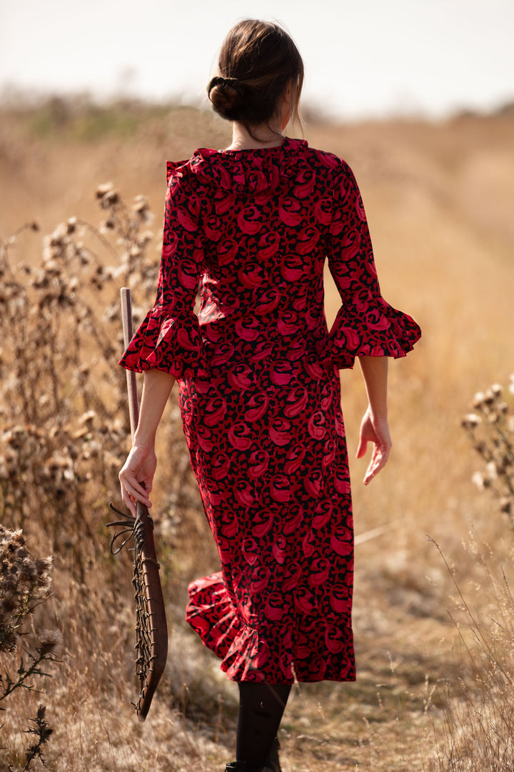 Felicity Midi Dress in Cranberry Swirl