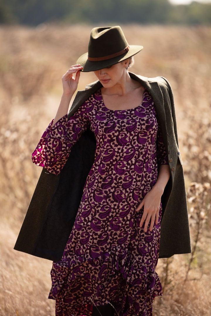 Victoria Midi Dress in Midnight Purple Swirl