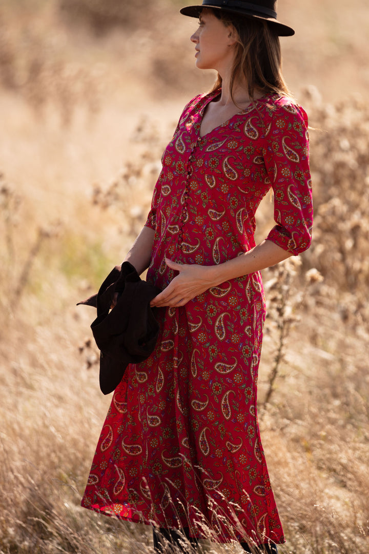 Belgravia Midi Dress in Pink Clementine