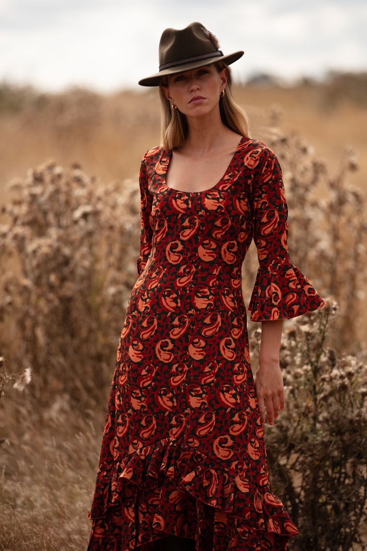 Victoria Midi Dress in Autumn Swirl