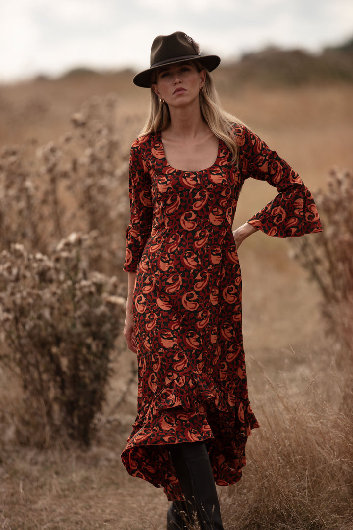 Victoria Midi Dress in Autumn Swirl