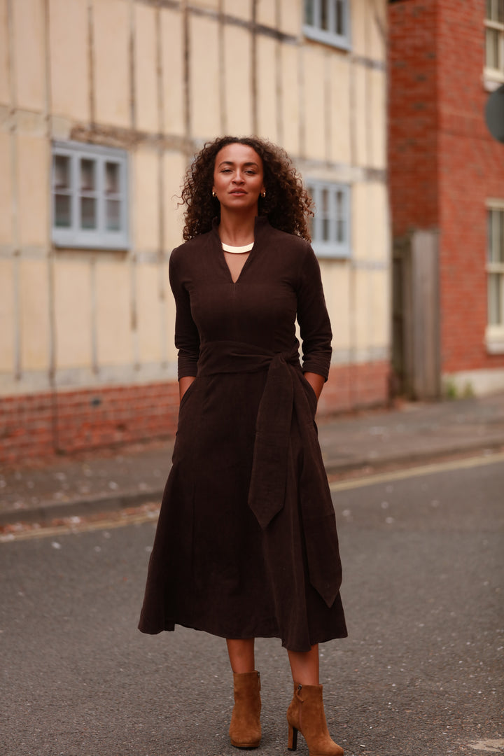 Chelsea Corduroy Midi Dress in Chocolate