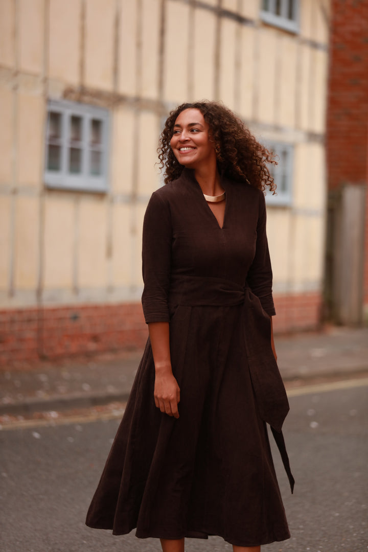 Chelsea Corduroy Midi Dress in Chocolate