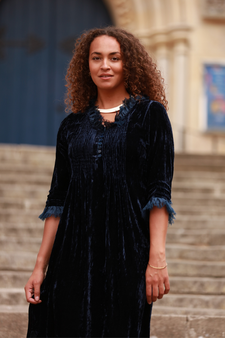 **COMING SOON - AVAILABLE TO PRE-ORDER** Silk Velvet Annabel Maxi Dress in Navy