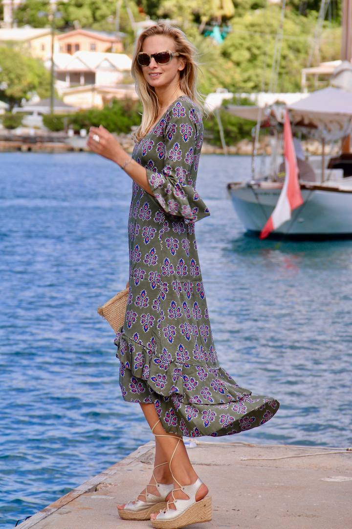 Victoria Midi Dress in Moss