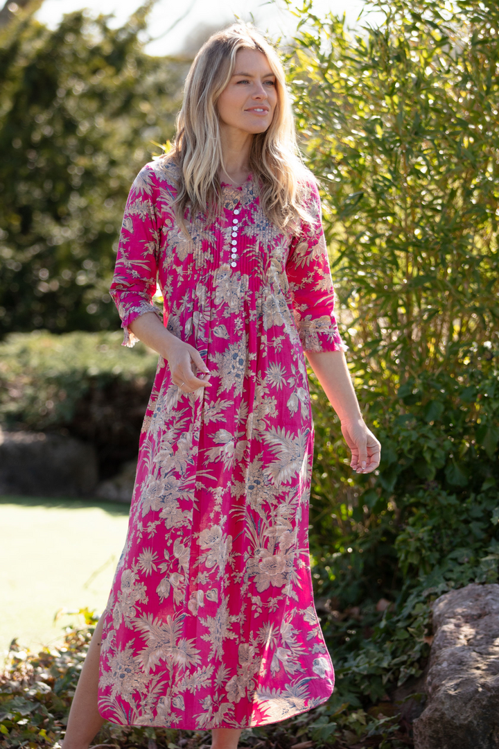Cotton Annabel Maxi Dress in Hot Pink