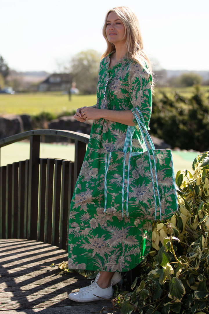 Large Cotton Tote Bag In Grass Green