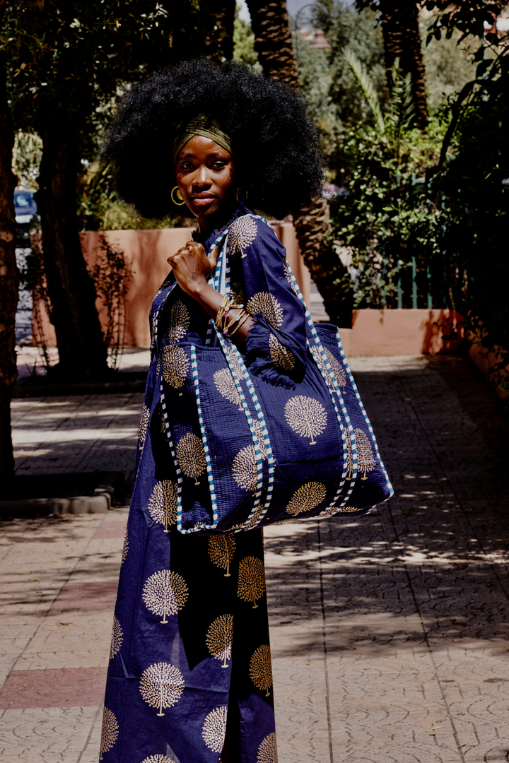 Large Cotton Tote Bag In French Navy