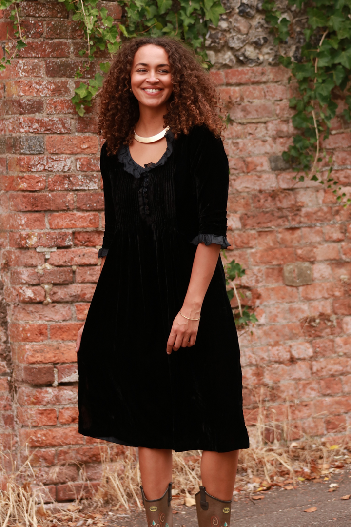 **COMING SOON - AVAILABLE TO PRE-ORDER** Silk Velvet Karen Dress in Black