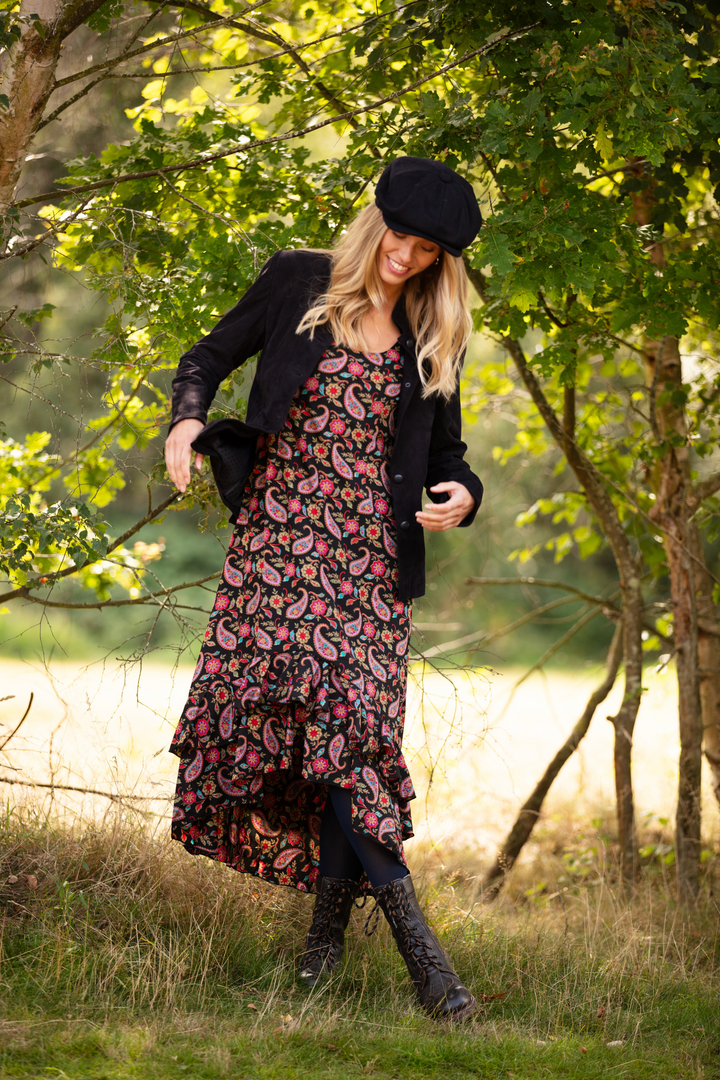 Victoria Midi Dress in Black Teardrop