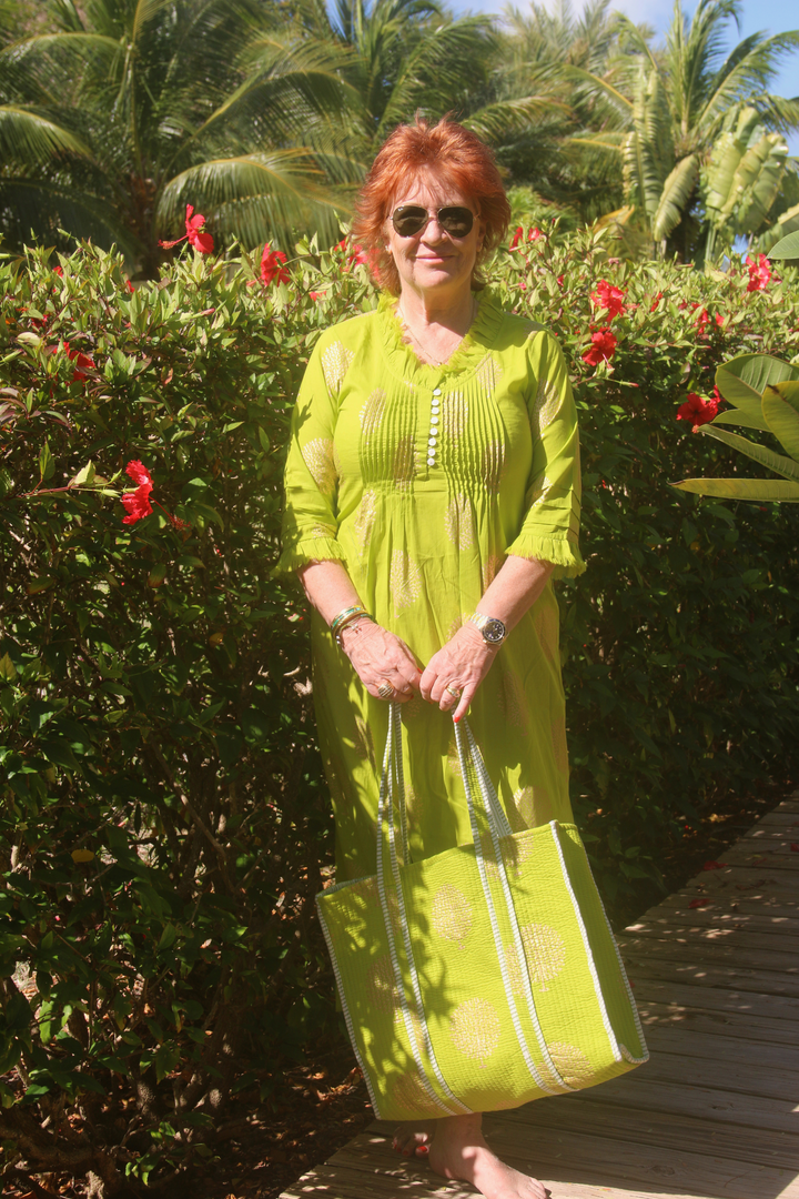Cotton Annabel Maxi Dress in Lime & Gold