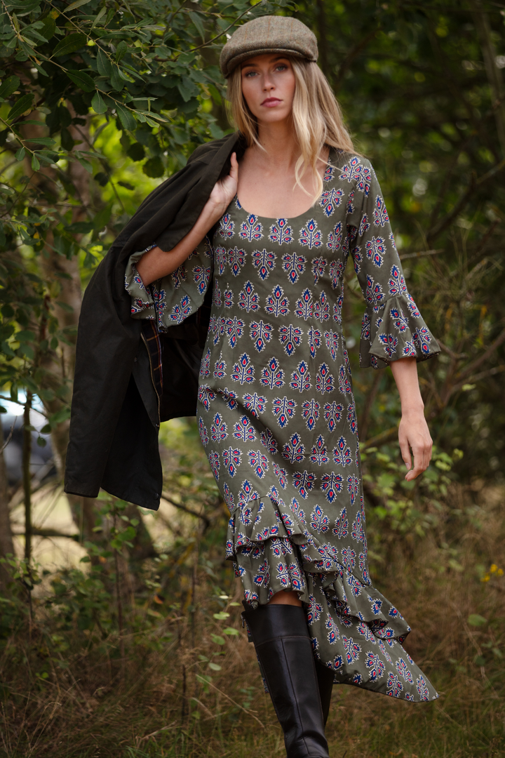 Victoria Midi Dress in Moss