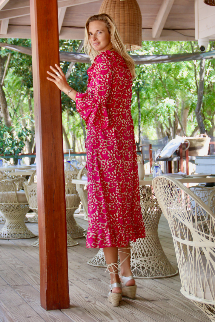 Felicity Midi Dress Hot Pink Swirl