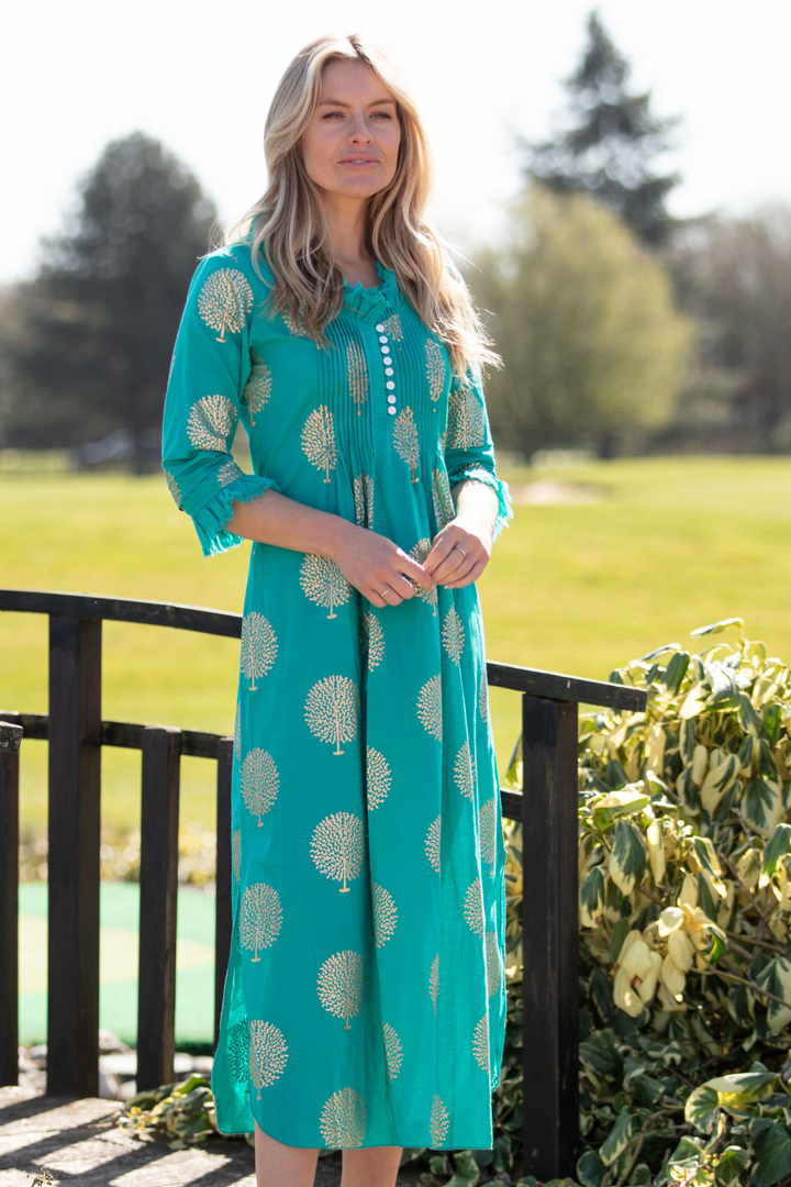 Cotton Annabel Maxi Dress in Peacock & Gold