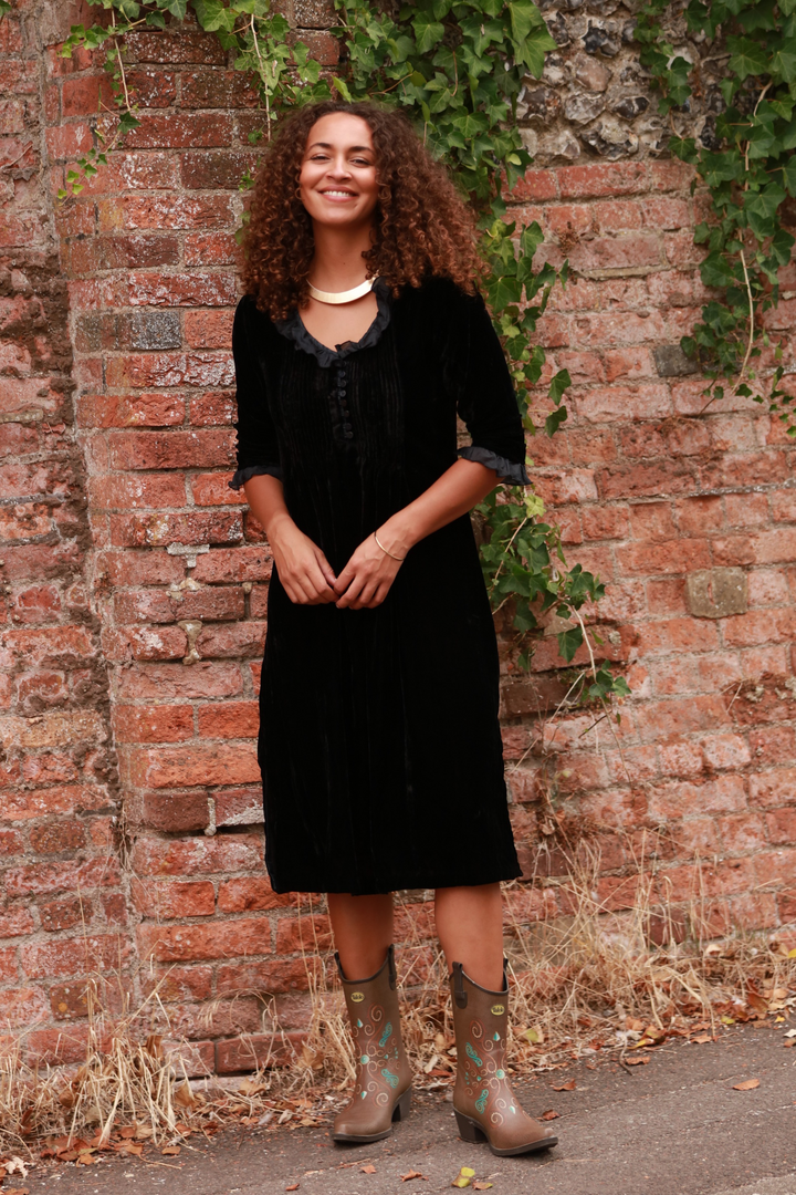 **COMING SOON - AVAILABLE TO PRE-ORDER** Silk Velvet Karen Dress in Black